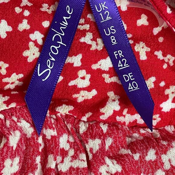 Seraphine Red Front Tie Maternity Button Up Dress Floral Size 8 - Picture 6 of 9